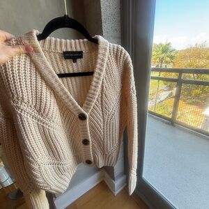 Chunky Cream V-Neck Button Cardigan Sweater - Size Small